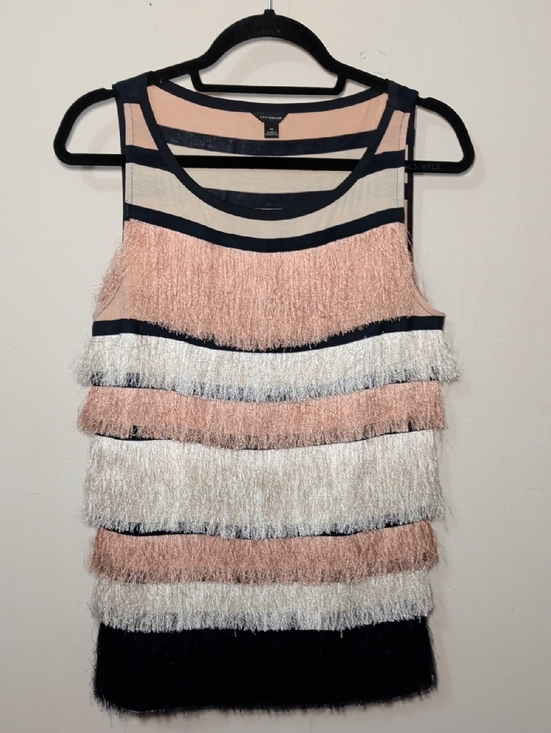 Ann Taylor Tops - Ann Taylor Fringe Tank Top Striped Sleeveless Tiered Navy, Blush & Ivory Size M